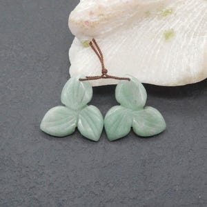 Carved Natural Green Aventurine Flower Gemstone Earring Beads, Unique Gemstone Flower Earring Pair, 27x25x4mm, 6.9g - M377