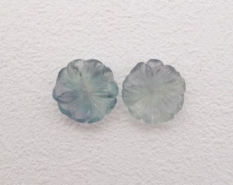 Carved Natural Rainbow Fluorite Flower Gemstone Cabochons, Lovely Cabochon Pair, Jewelry DIY Making, 16x5mm, 3.9g - E17678