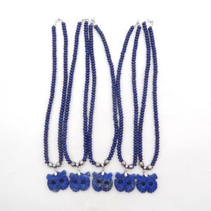1 Strand 20 Inch Carved Natural Lapis Lazuli Owl Pendant Necklace, Best Gemstone Jewelry Gift, 30x28x6mm, Beads 6x4mm, 40g -  JJ885