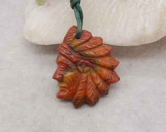 Nuevo colgante de ágata roja tallada de los Estados Combatientes con cabeza india, 33 x 28 x 6 mm, 6,7 g - SS4625