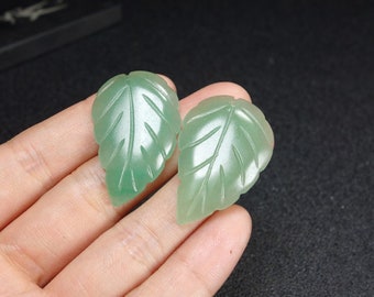 Wholesale, 1PC Carved Natural Green Aventurine Gemstone Leaf Pendant Bead, Drilled Gemstone Pendant, Handmade Jewelry, 34x23x4mm