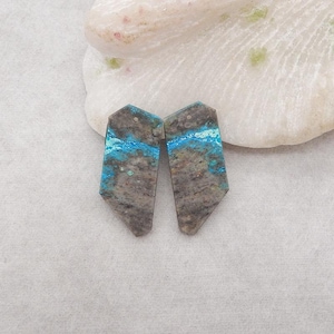 Orecchini con perline di crisocolla naturale (lato ruvido), orecchini con pietra forata, regalo di gioielli con pietre preziose, 33x14x3 mm, 5,8 g - E28947