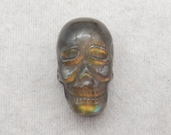 Carved Natural Flash Labradorite Skull Gemstone Cabochon (Can be drilled), Jewelry DIY Making, 24x14x10mm, 5.9g - E15685