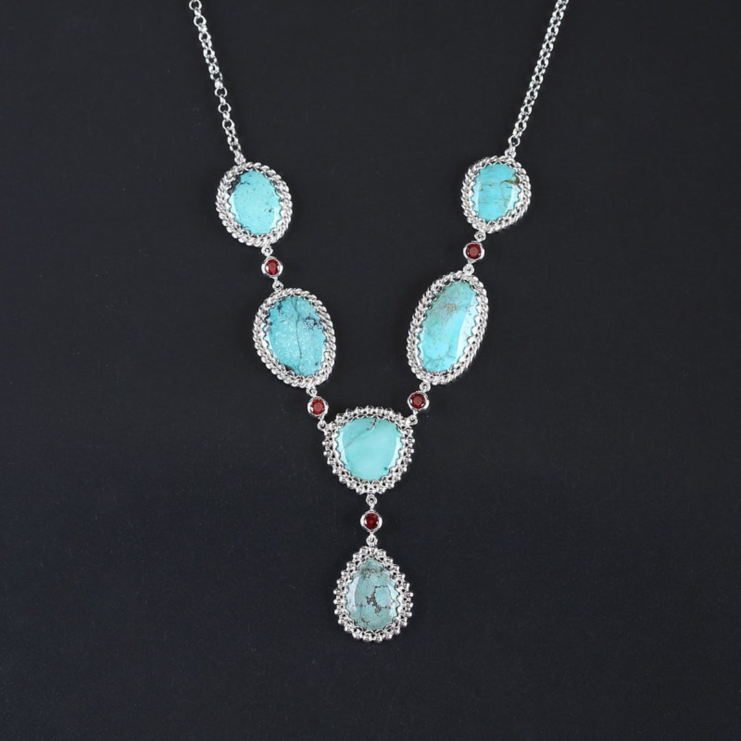 アクセサリー Silver 925 turquoise necklace New Arrival! Sterling Silver 925 Beautiful Natural Gemstone