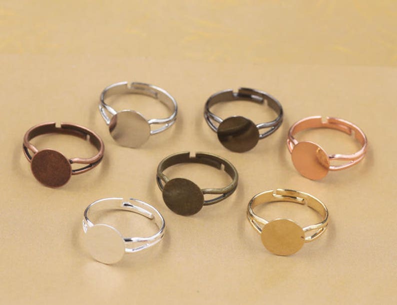 Hot Sale!!10pcs Adjustable Ring Blank with 6mm 8mm 10mm 12mm Base Setting Glass Domes Ring Settings Round Ring Blanks