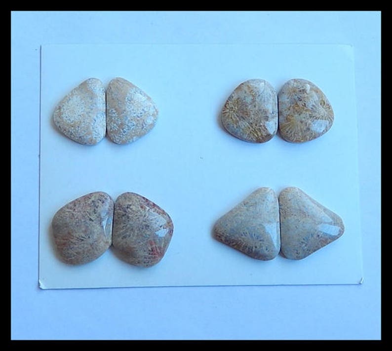 SALE,4 Pairs Indonesian Fossil Coral Gemstone Cabochons,21.1g Cpa514