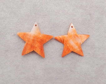 2PCS Carved Natural Red Shell Star Shape Gemstone Pendant Beads, Unique Gemstone Pendants For DIY Making, 22x22x2/3mm, 3g - E18802