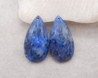 Natural Lapis Lazuli Fashion Women Gemstone Earring Beads, Drilled Flatback Gemstone Earring Pair, 30x16x6mm, 8.2g - E18781