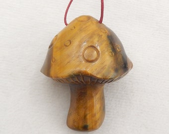 Carved Natural Tiger's Eye Mushroom Gemstone Pendant Bead, Popular Pendant For Necklace, 42x36x52mm, 64.5g - SS2575