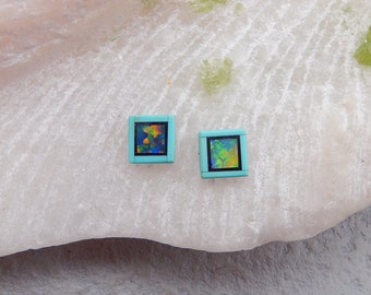 Turquoise, Obsidian And Opal Intarsia Gemstone Cabochon Pair, Flashy Opal Caochons, Cabochons Wholesale, 6x2mm, 2ct - SS1047