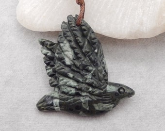 Hot Sales! Carved Chinese Writing Stone Bird Gemstone Pendant Bead, Popular Animal Pendant For Necklace, 41x39x6mm, 12.4g - E19363