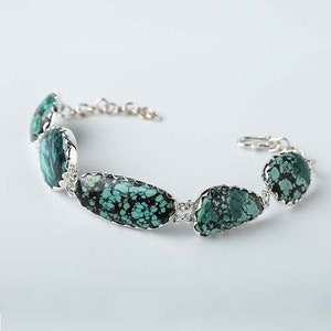New! Natural Stone Turquoise Handmade Sterling Silver 925 Fashion Buckle Bracelet, Gemstone Jewelry Gift, 18.5cm, 15.2g- J0124