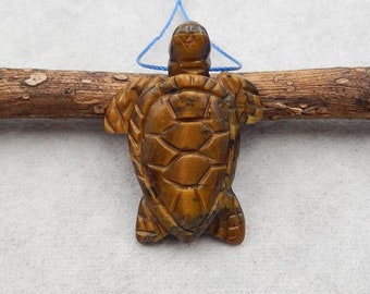 Carved Natural Stone Tiger's Eye Sea Turtles Gemstone Pendant Bead, Popular Stone Animal Bead, 31x23x10mm, 6.3g - SS2595