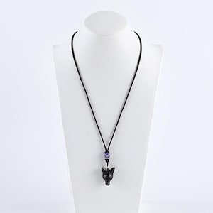 Handmade 26 Inch Natural Obsidian Wolf Head Pendant Necklace, Popular Stone Wolf Necklace, Best Gift For Him, 28x20x11mm, 9.5g - JJ661-1