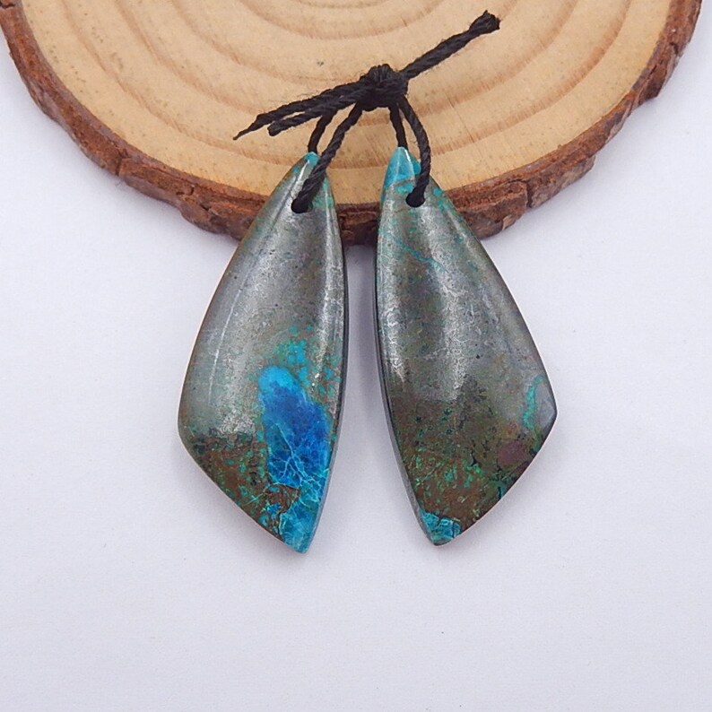 Hot Sell Chrysocolla Gemstone Earrings,Summer Earring Polished Smooth Earring set,34x14x5mm,8.7g-Y35