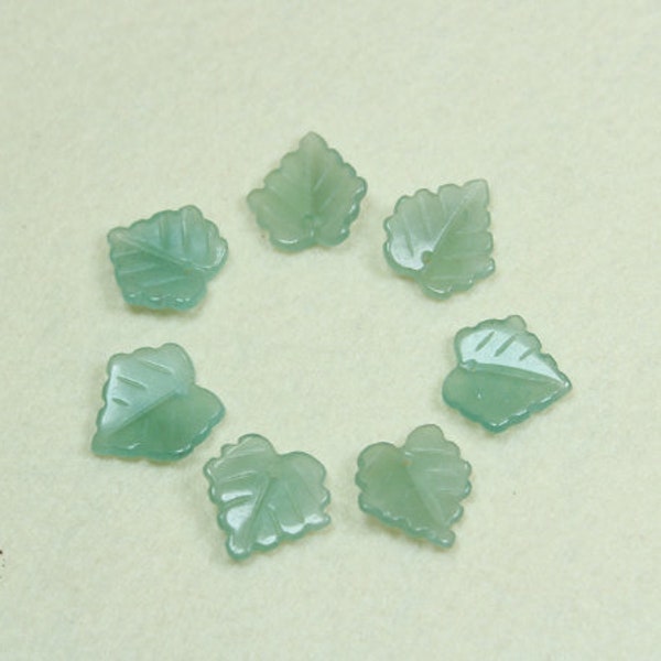 Gemstone Wholesale, 1PC Carved Green Aventurine Leaf Gemstone Pendant Bead, Jewelry DIY Making, 16x18x3mm