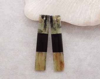 Popular Earring Pair, Natural Green Kyanite And Labradorite Intarsia Gemstone Earring Beads, 42x8x3mm, 6.2g - SS3221