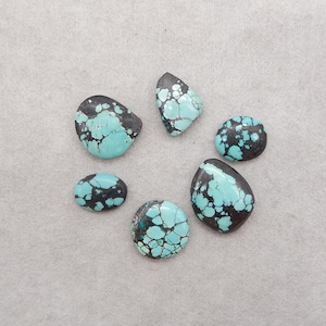 6 bellissimi cabochon di turchese naturale, pietre preziose fatte a mano, creazione di gioielli fai da te, 20x16x5 mm, 14x10x3 mm, 8,2 g - SS3812