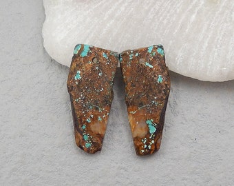 Nugget (Rough Sides) Turquoise Gemstone Earring Beads, Matched Earring Pair, 26x12x3mm, 3.7g - E16476