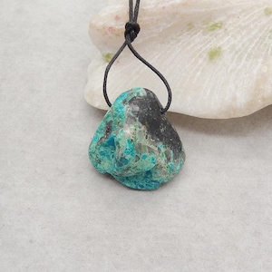Nugget (Rough Sides) Natural Chrysocolla Gemstone Pendant Bead, Unique Bright Pendant, Gemstone Wholesale, 31x31x17mm, 13.3g - E29510