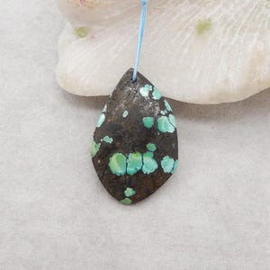 Beautiful Natural Turquoise Gemstone Pendant Bead, Drilled Turquoise Cabochon For Jewelry DIY Making, Gift For Her, 38x25x6mm, 6.7g - SS4486