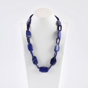 1 Strand 20.5 Inch Natural Stone Lapis Lazuli Gemstone Loose Beads Necklace, Handmade Gemstone Jewelry Gift, 33x20x9mm, 3x2mm, 88g - JJ710