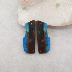 Orecchini con perline di crisocolla naturale (lato ruvido), orecchini con pietra forata, regalo di gioielli con pietre preziose, 35x13x3 mm, 7,1 g - E28877