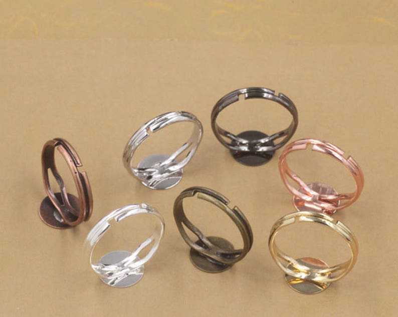 Hot Sale!!10pcs Adjustable Ring Blank with 6mm 8mm 10mm 12mm Base Setting Glass Domes Ring Settings Round Ring Blanks
