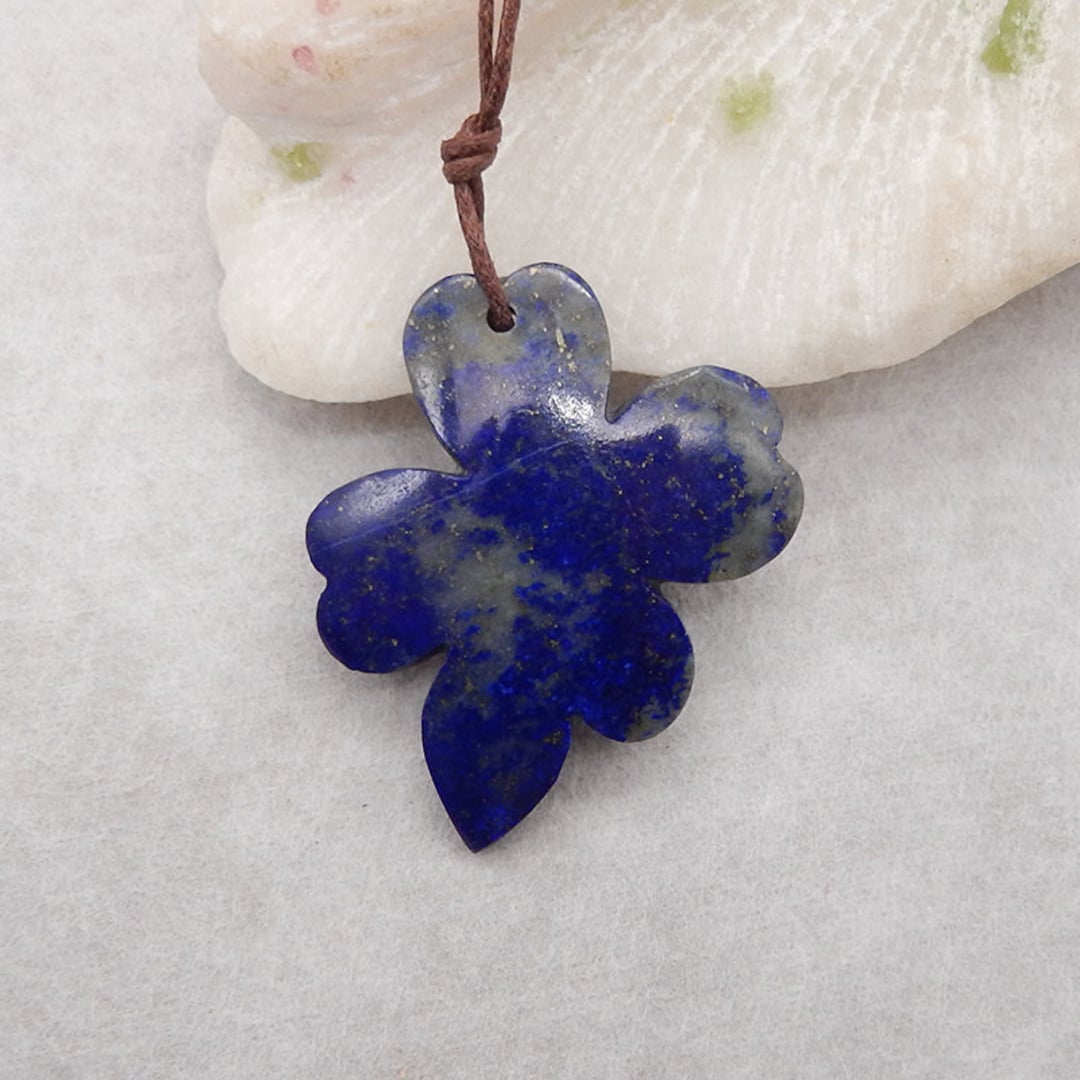 Carved Tiger's Eye & Lapis Pendant Necklace – Dragon Phoenix Round Flatback – 20in