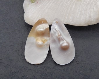 Natural Shell Earring Beads, Unique Earing Pair, Drilled Teardrop Earrng Pair, Jewerlry DIY Making, 35x18x5mm, 6g - E18537