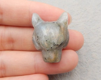 Carved Flashy Labradorite Panther Gemstone Animal Pendant Bead, Carved Stone Animal Pendant, 27x20x16mm, 10g - E19318