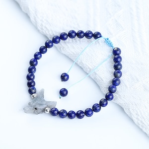 Adjustable Natural Lapis Lazuli Gemstone Loose Beads Bracelet, Silver Beads, Labradorite Wolf Head, Unique Jewelry Gift, Beads 6mm, 6g