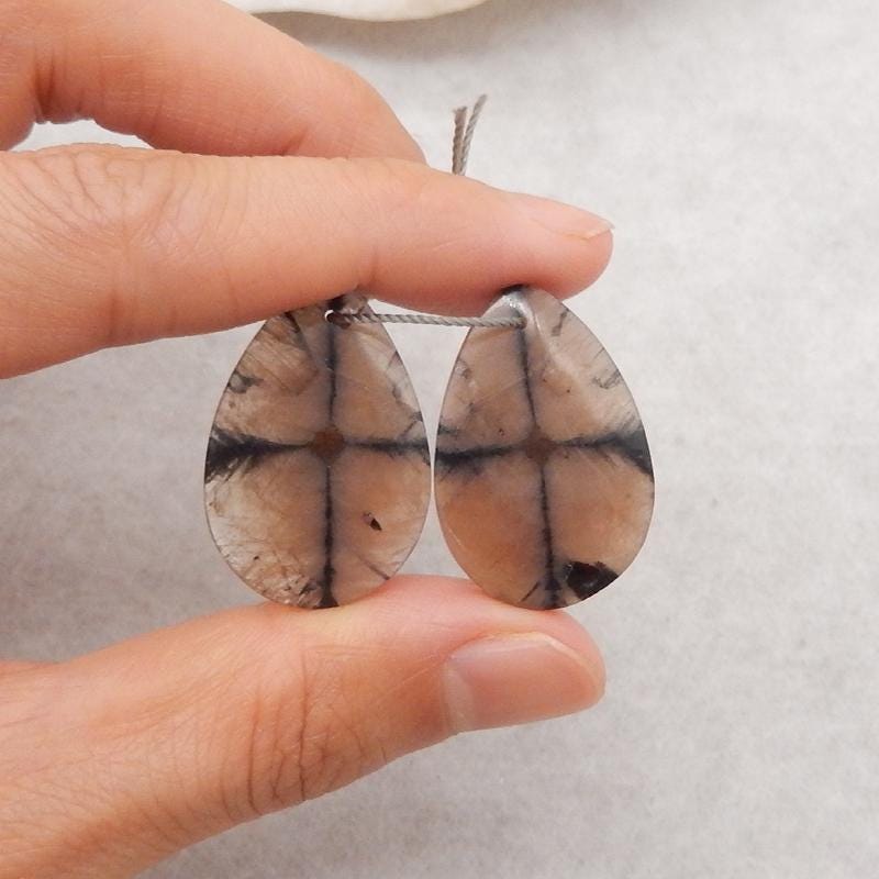 New! Nugget (Rough Sides) Natural Chiastolite Gemstone Earring Beads, Matched Earring Pair, Jewelry DIY Making, 29x20x4mm, 8.4g - E28781
