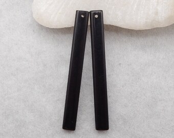 Hot Sale! Natural Obsidian Gemstone Long Earring Beads, Long Dange Earring Pair, Jewelry DIY Making, 47x5x4mm, 4g - E18591