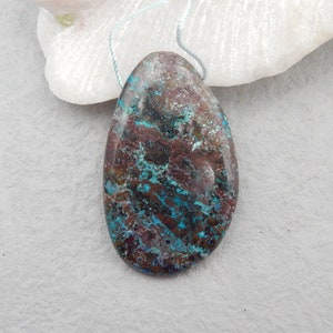 Natural Chrysocolla Gemstone Charm Pendant Bead, Popular Side Drilled Pendant For Jewelry DIY Making, 52x31x8mm, 23g - E25845