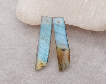 Nugget (Rough Sides) Natural Flash Labradorite Gemstone Earring Beads, Popular Stone Earring Pair, 29x7x3mm, 2.1g - E18818