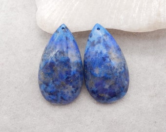 Natural Lapis Lazuli Fashion Women Gemstone Earring Beads, Drilled Flatback Gemstone Earring Pair, 33x18x6mm, 11.9g - E18780