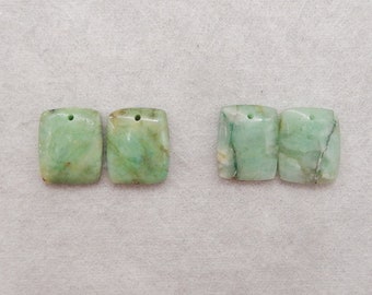 2Pairs Natural Gemstone Chrysocolla Gemstone Earring Beads, Drilled Flatback Cabochon Pair, 16x13x4mm, 6.4g - E18826