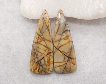 Natural Multi-Color Picasso Jasper Gemstone Earring Beads, Drilled Earring Pair For Jewelry DIY Making, 39x14x4mm, 7.4g - E16529