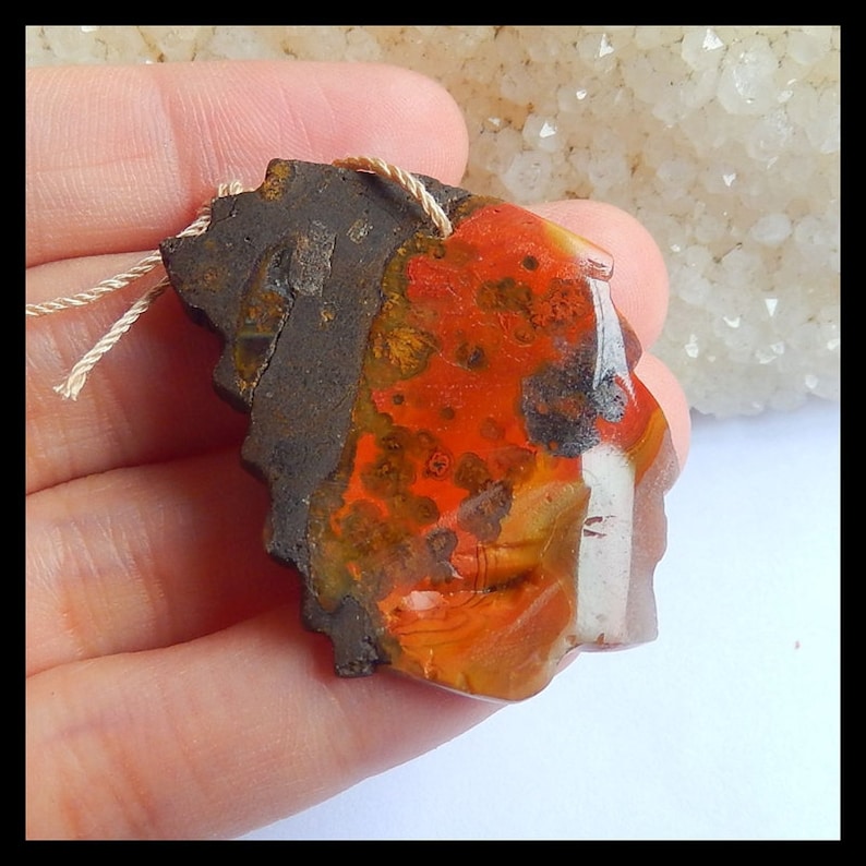Vintage Carved Indian Head.Natural Warring States Red Agate Gemstone Pendant,Gemstone Carved Bead.36x35x4mm,8g Cp1602