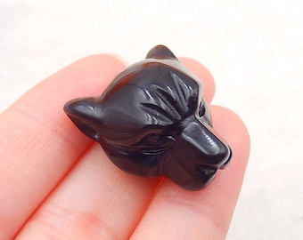 Hand Carved Black Onyx Panther Gemstone Pendant Bead, Black Panther Bead, Popular Gemstone Animal Pendant, 27x22x15mm, 9g