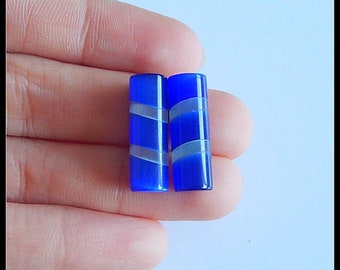 Cymophane Intarsia Gemstone Cabochon Pair, Gemstone Wholesale, Jewelry DIY Making, 20x7mm, 4.4g