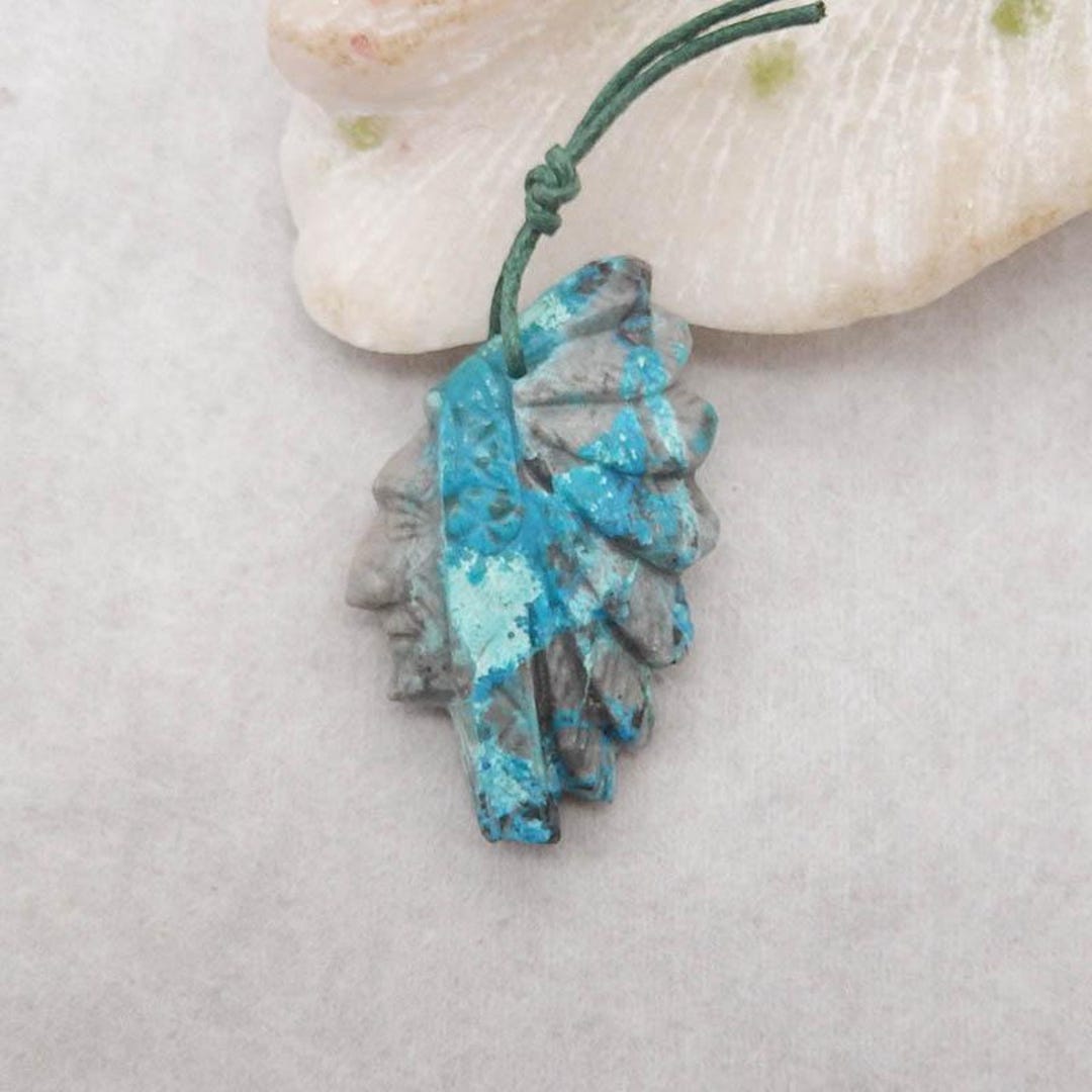 ネックレス・ペンダント Indian BearColal Head Hand Made Carved Natural Chrysocolla Indian Head Gemstone Pendant Bead for