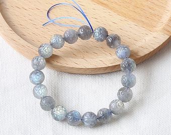 New Arrival! 18CM Carved Natural Flash Labradorite Loose Beads Gemstone Bracelet, Beautiful Gemstone Bracelet Gift, 10mm, 25.2g - BTF179