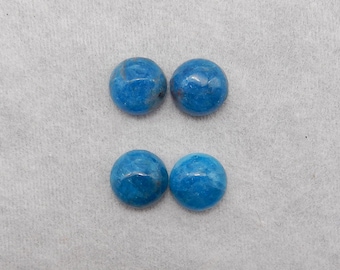 2 Pairs Natural Gemstone Blue Apatite Crystal Round Cabochons, Gemstone Cabochon Wholesale, 10x5mm, 3.6g - E17807