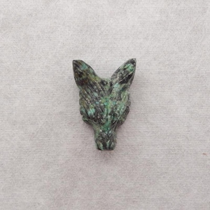 Carved Natural Stone African Turquoise Wolf Head Gemstone Pendant Bead For Necklace, Popular Wolf Bead, 25x18x10mm, 4.1g - E26991