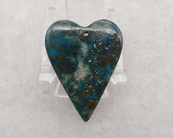 New Arrival! Carved Natural Gemstone Chrysocolla Heart Shape Pendant Bead, Popular Necklace Pendant, 35x27x5mm, 6.1g - E19225