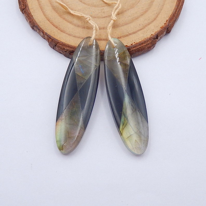 New,Labradorite,Obsidian Intarsia Gemstone Earring Bead Precious Stone Bead Gem Custom 43x12x5mm,8g,-S8797