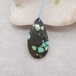 Beautiful Natural Turquoise Gemstone Pendant Bead, Drilled Turquoise Cabochon For Jewelry DIY Making, Gift For Her, 35x18x6mm, 4.9g - SS4488
