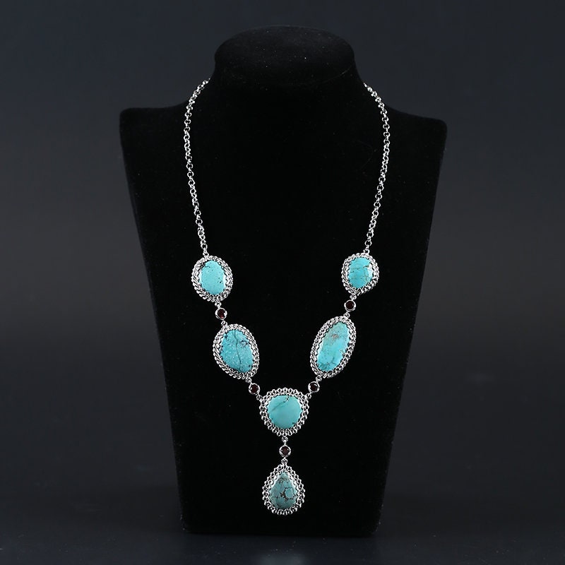 Sterling Silver 925 Beautiful Natural Gemstone Turquoise Necklace